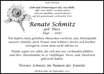 Anzeige von Renate Schmitz von Kölner Stadt-Anzeiger / Kölnische Rundschau / Express