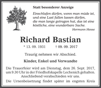 Anzeige von Richard Bastian von  Werbepost 
