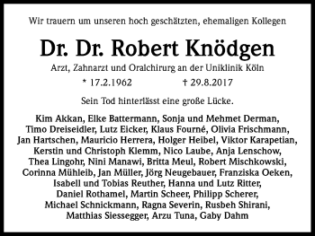 Anzeige von Robert Knödgen von Kölner Stadt-Anzeiger / Kölnische Rundschau / Express