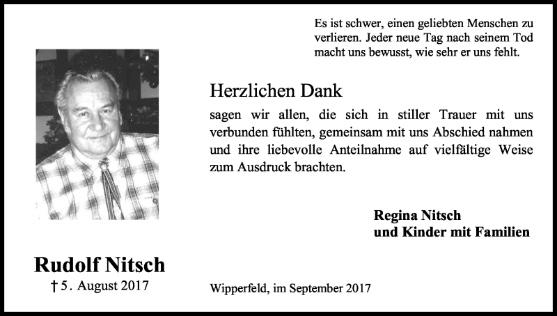  Traueranzeige für Rudolf Nitsch vom 16.09.2017 aus Kölner Stadt-Anzeiger / Kölnische Rundschau / Express