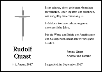 Anzeige von Rudolf Quast von Kölner Stadt-Anzeiger / Kölnische Rundschau / Express