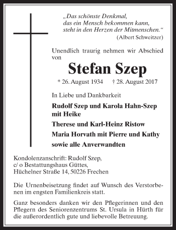 Anzeige von Stefan Szep von  Wochenende 