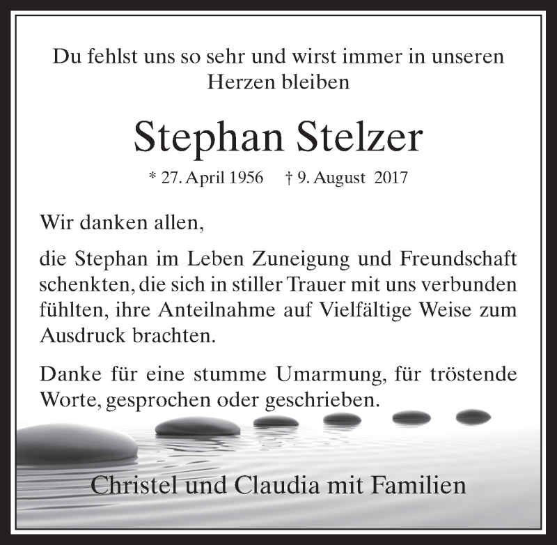 Traueranzeige für Stephan Stelzer vom 13.09.2017 aus  Wochenende 