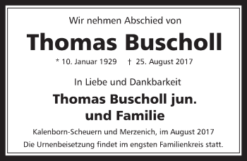 Anzeige von Thomas Buscholl von  Werbepost 