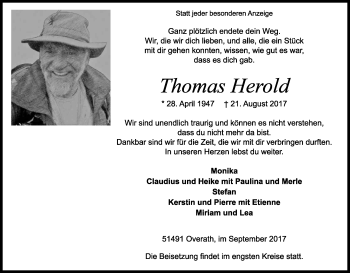 Anzeige von Thomas Herold von Kölner Stadt-Anzeiger / Kölnische Rundschau / Express