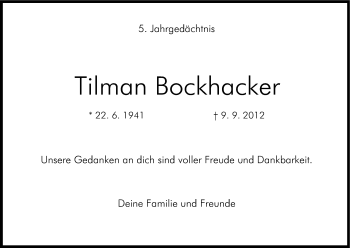Anzeige von Tilman Bockhacker von Kölner Stadt-Anzeiger / Kölnische Rundschau / Express