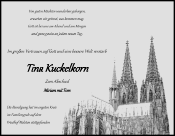 Anzeige von Tina Kuckelkorn von Kölner Stadt-Anzeiger / Kölnische Rundschau / Express