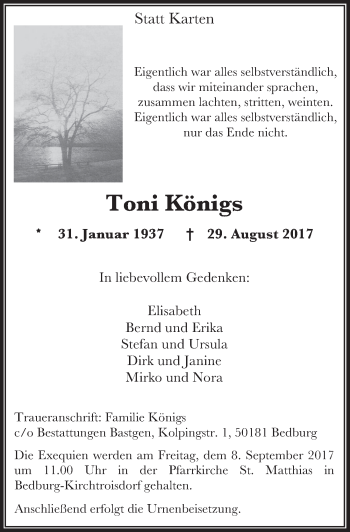 Anzeige von Toni Königs von  Werbepost 