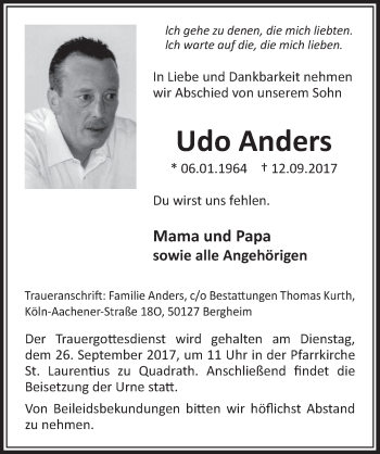 Anzeige von Udo Anders von  Sonntags-Post 
