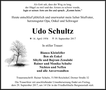 Anzeige von Udo Schultz von Kölner Stadt-Anzeiger / Kölnische Rundschau / Express