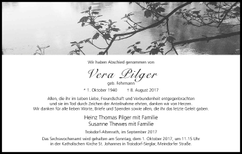 Anzeige von Vera Pilger von Kölner Stadt-Anzeiger / Kölnische Rundschau / Express