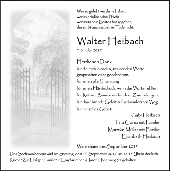 Anzeige von Walter Heibach von  Anzeigen Echo 