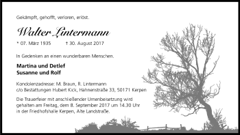 Anzeige von Walter Lintermann von Kölner Stadt-Anzeiger / Kölnische Rundschau / Express