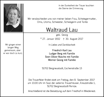 Anzeige von Waltraud Lau von  Anzeigen Echo 