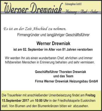Anzeige von Werner Drewniak von  Blickpunkt Euskirchen 
