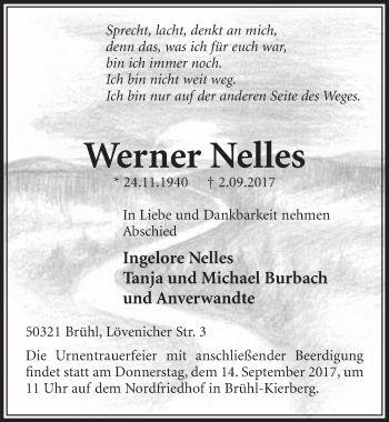 Anzeige von Werner Nelles von  Schlossbote/Werbekurier 