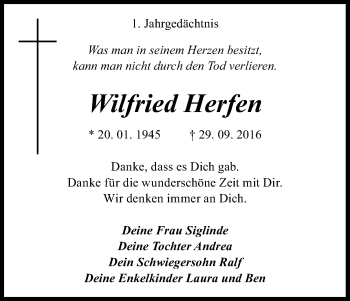 Anzeige von Wilfried Herfen von Kölner Stadt-Anzeiger / Kölnische Rundschau / Express