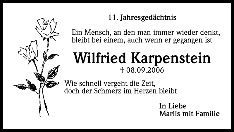  Traueranzeige für Wilfried Karpenstein vom 08.09.2017 aus Kölner Stadt-Anzeiger / Kölnische Rundschau / Express