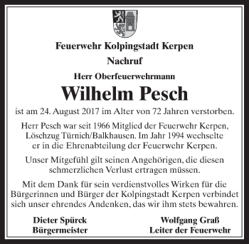 Anzeige von Wilhelnm Pesch von  Werbepost 