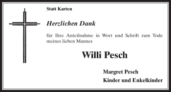 Anzeige von Willi Pesch von  Sonntags-Post 