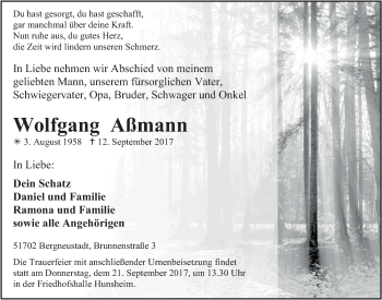Anzeige von Wolfgang Aßmann von  Anzeigen Echo 