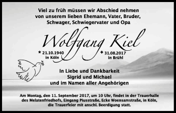 Anzeige von Wolfgang Kiel von Kölner Stadt-Anzeiger / Kölnische Rundschau / Express