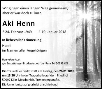 Anzeige von Aki Henn von  Schlossbote/Werbekurier 