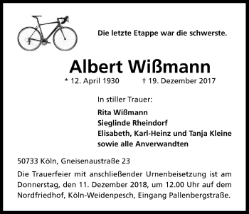 Anzeige von Albert Wißmann von Kölner Stadt-Anzeiger / Kölnische Rundschau / Express