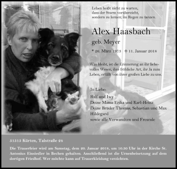 Anzeige von Alex Haasbach von Kölner Stadt-Anzeiger / Kölnische Rundschau / Express