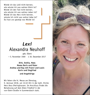 Anzeige von Alexandra Neuhoff von Kölner Stadt-Anzeiger / Kölnische Rundschau / Express