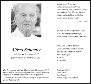 Anzeige von Alfred Schaefer von Kölner Stadt-Anzeiger / Kölnische Rundschau / Express