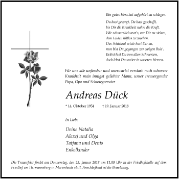 Anzeige von Andreas Dück von  Anzeigen Echo 