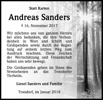Anzeige von Andreas Sanders von Kölner Stadt-Anzeiger / Kölnische Rundschau / Express