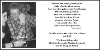 Anzeige von Andy Noack von  Anzeigen Echo  Lokalanzeiger 
