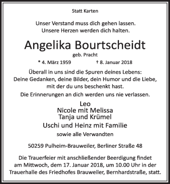 Anzeige von Angelika Bourtscheidt von  Sonntags-Post 