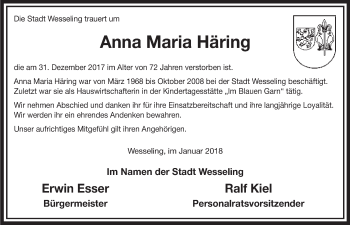 Anzeige von Anna Maria Häring von  Schlossbote/Werbekurier 