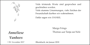 Anzeige von Anneliese Vanhees von  Schaufenster/Blickpunkt 