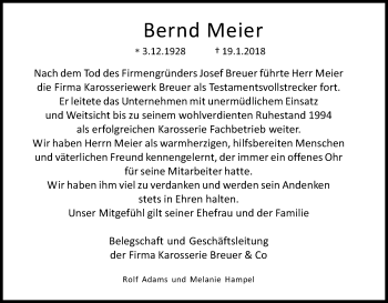 Anzeige von Bernd Meier von Kölner Stadt-Anzeiger / Kölnische Rundschau / Express