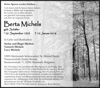 Anzeige von Berta Michels von Kölner Stadt-Anzeiger / Kölnische Rundschau / Express