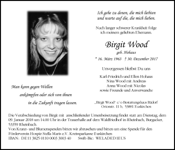 Anzeige von Birgit Wood von  Schaufenster/Blickpunkt am Wochenende 
