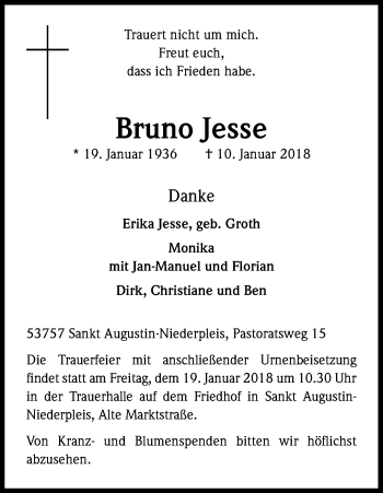 Anzeige von Bruno Jesse von Kölner Stadt-Anzeiger / Kölnische Rundschau / Express