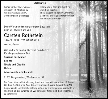 Anzeige von Carsten Rothstein von Kölner Stadt-Anzeiger / Kölnische Rundschau / Express