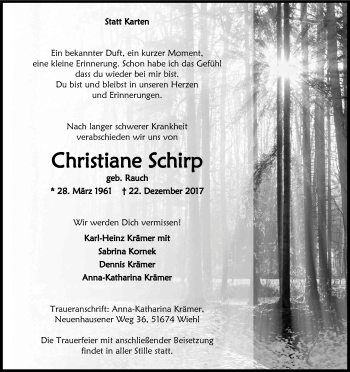 Anzeige von Christiane Schirp von Kölner Stadt-Anzeiger / Kölnische Rundschau / Express