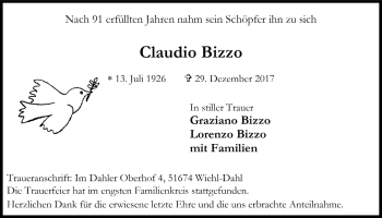 Anzeige von Claudio Bizzo von  Anzeigen Echo 