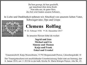 Anzeige von Clemens Rolfing von  Anzeigen Echo 
