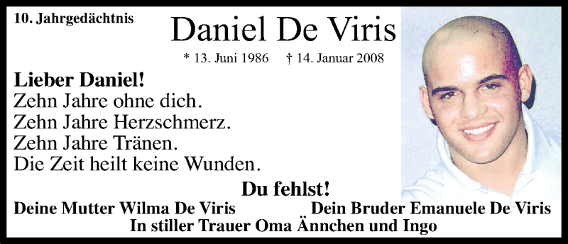  Traueranzeige für Daniel De Viris vom 13.01.2018 aus Kölner Stadt-Anzeiger / Kölnische Rundschau / Express