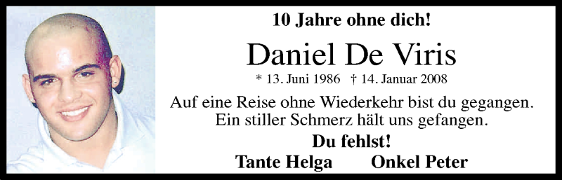  Traueranzeige für Daniel De Viris vom 13.01.2018 aus Kölner Stadt-Anzeiger / Kölnische Rundschau / Express