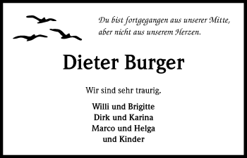 Anzeige von Dieter Burger von Kölner Stadt-Anzeiger / Kölnische Rundschau / Express