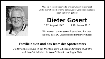 Anzeige von Dieter Gosert von Kölner Stadt-Anzeiger / Kölnische Rundschau / Express