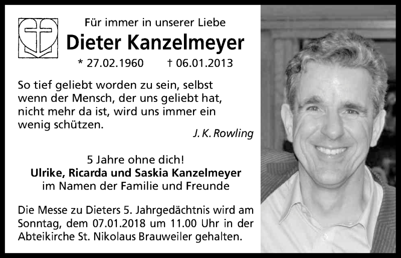 Traueranzeige für Dieter Kanzelmeyer vom 06.01.2018 aus Kölner Stadt-Anzeiger / Kölnische Rundschau / Express